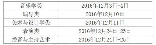 2017年上海市普通高等學校招生藝術類專業統一考試日程安排